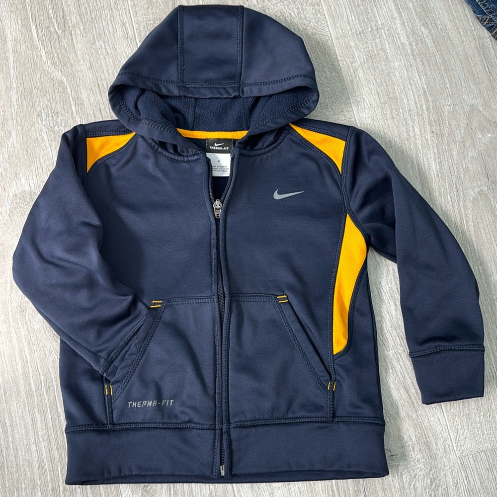 Boys Nike Therma-Fit Full Zip Hoodie Jacket Blue/Yellow size 4